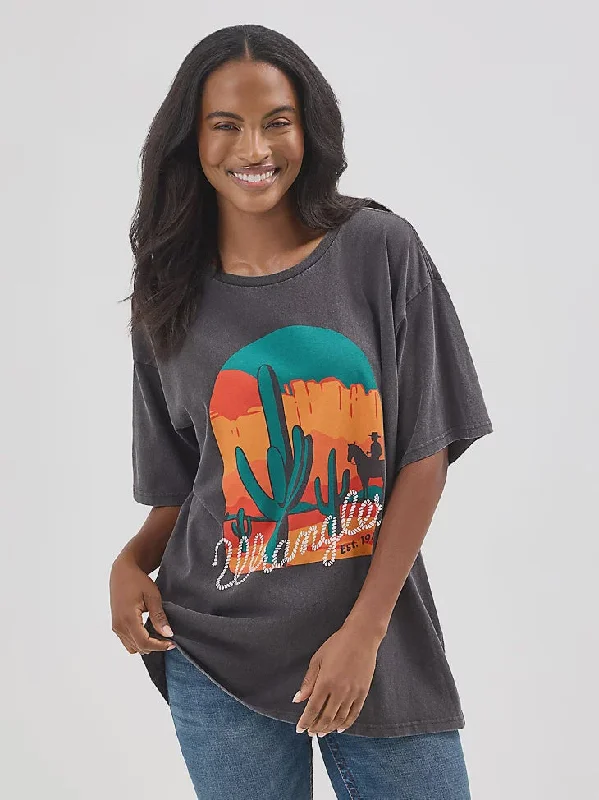 T-shirts with cactus prints -LADIES WRANGLER WESTERN GRAPHIC OVERSIZED TSHIRT