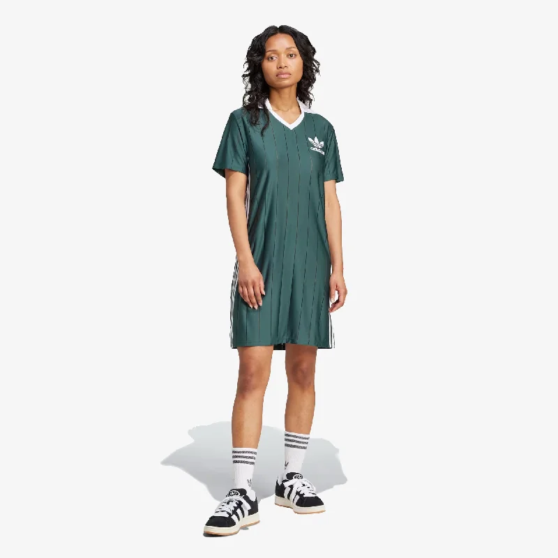 T-shirts with anchor designs -ADIDAS ORIGINALS | WMN'S ADICOLOR 3-STRIPES PINSTRIPE DRESS { MINERAL GREEN