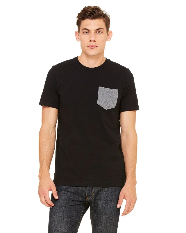 T-shirts for sweet vibes -Bella+Canvas Jersey Pocket T-Shirt | Black/ Deep Hthr