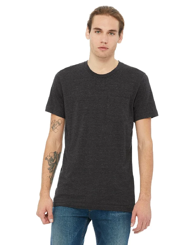 T-shirts with helmet designs -Bella+Canvas Jersey Pocket T-Shirt | Dk Grey Hthr