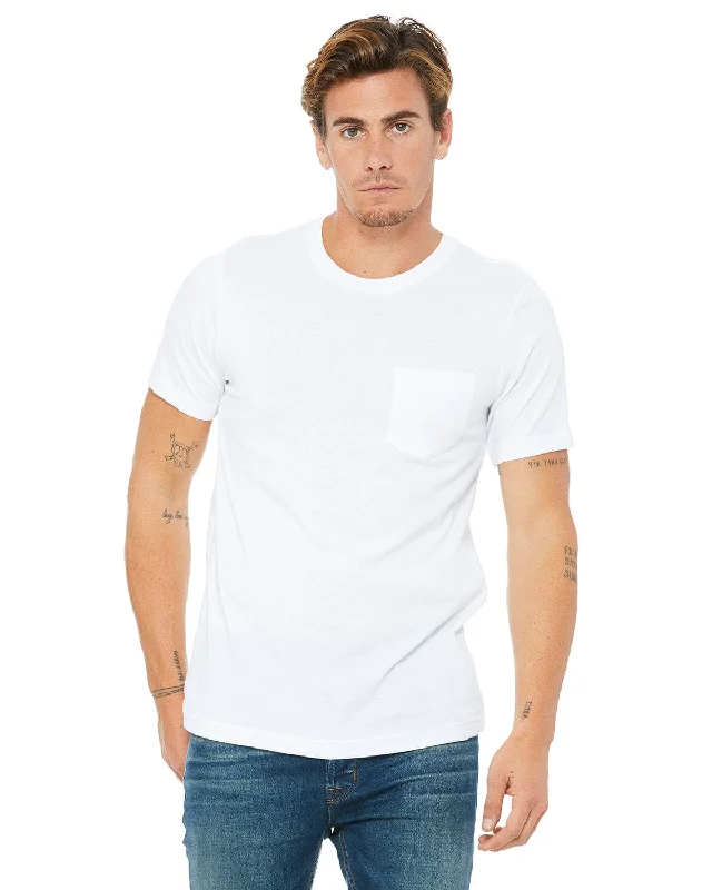 T-shirts with microphone prints -Bella+Canvas Jersey Pocket T-Shirt | White