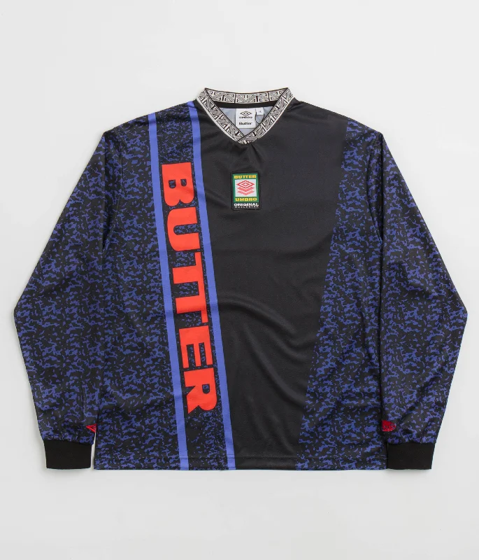 T-shirts for path vibes -Butter Goods x Umbro Goalie Jersey - Black / Blue