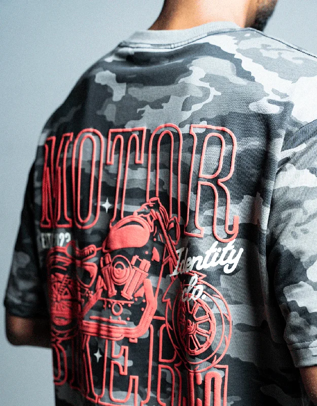 T-shirts for tropical fans -Moto Rider | Camouflage | Identity Is Everything | Oversized T-shirt | Black & Grey