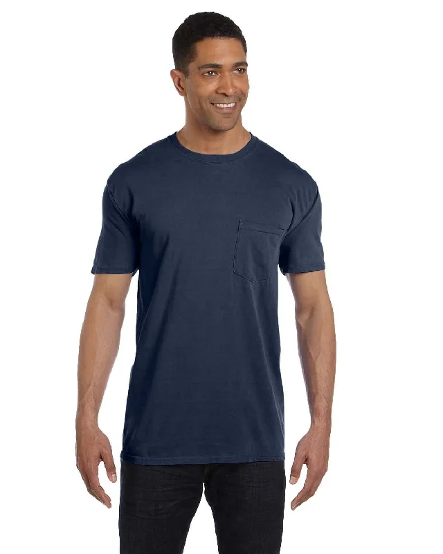 T-shirts with bold stripes -Comfort Colors Garment-Dyed Pocket T-Shirt | True Navy