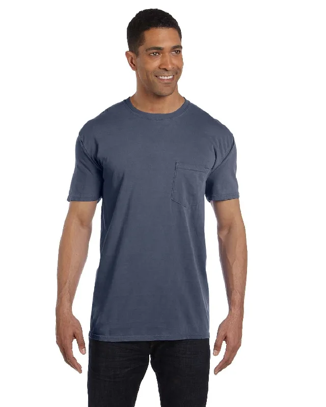 Plain white T-shirts bulk -Comfort Colors Garment-Dyed Pocket T-Shirt | Washed Denim