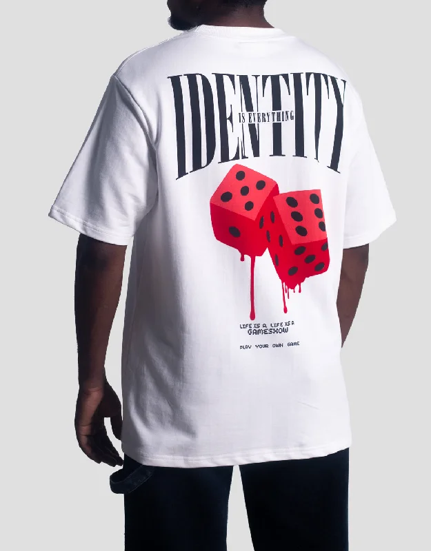 T-shirts with cool patterns -Dice | Identity is everything | Oversized | White