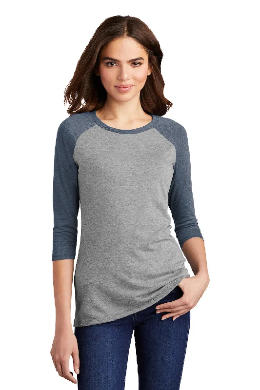 T-shirts for solar fans -District Womens Perfect Tri 3/4 Sleeve Crewneck T-Shirt - Grey Frost/Navy Blue