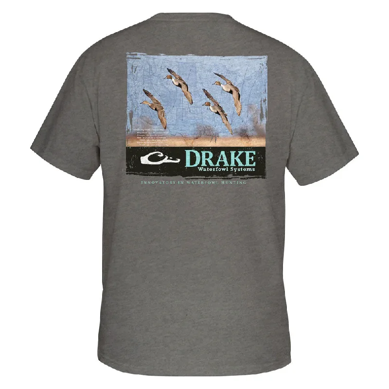 T-shirts with satin prints -Drake Spring Map T-Shirt- Graphite Heather