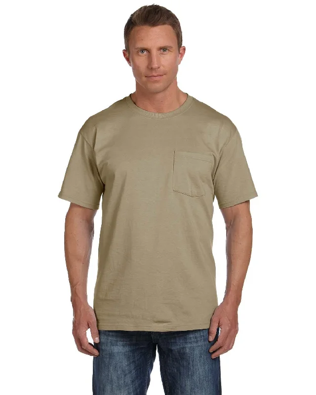 T-shirts with robot art -Fruit of the Loom Cotton Pocket T-Shirt | Khaki