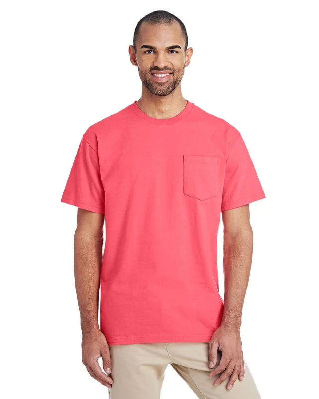 T-shirts with cityscapes art -Gildan Hammer T-Shirt with Pocket | Coral Silk