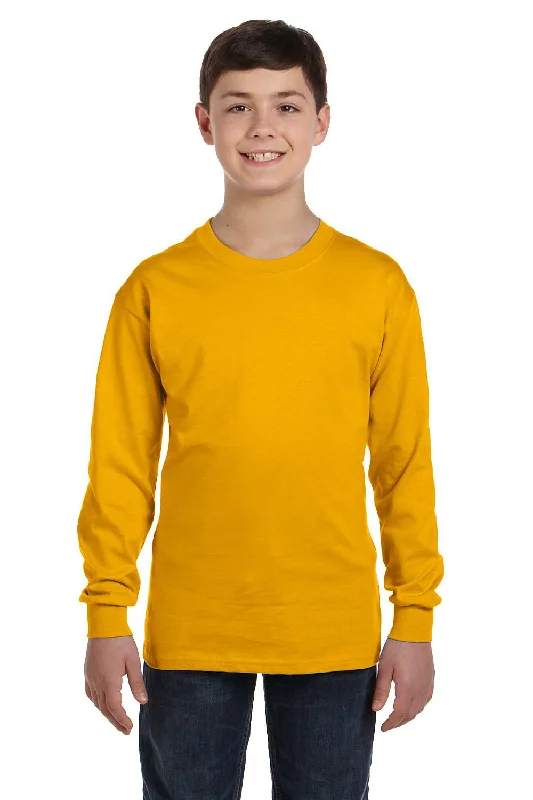 T-shirts with paintbrush designs -Gildan Youth Long Sleeve Crewneck T-Shirt - Gold