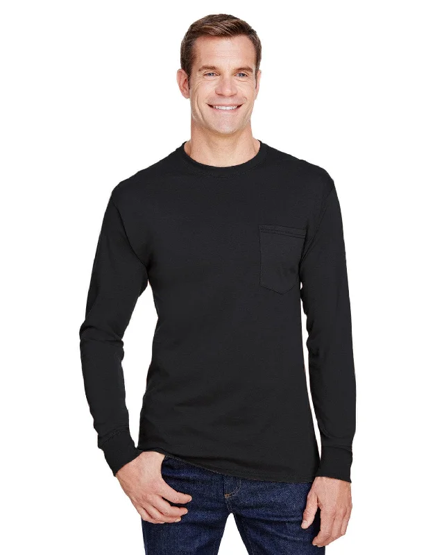 T-shirts for journey vibes -Hanes Workwear Long Sleeve Pocket T-Shirt | Black