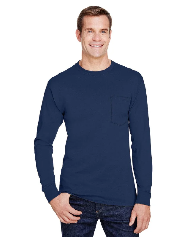 T-shirts for connect fans -Hanes Workwear Long Sleeve Pocket T-Shirt | Navy