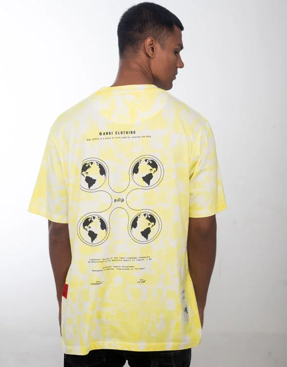 T-shirts for equestrian fans -INAIPU MOZHI TAMIZH | OVERSIZED TAMIL T-SHIRT| YELLOW TIE-DYE