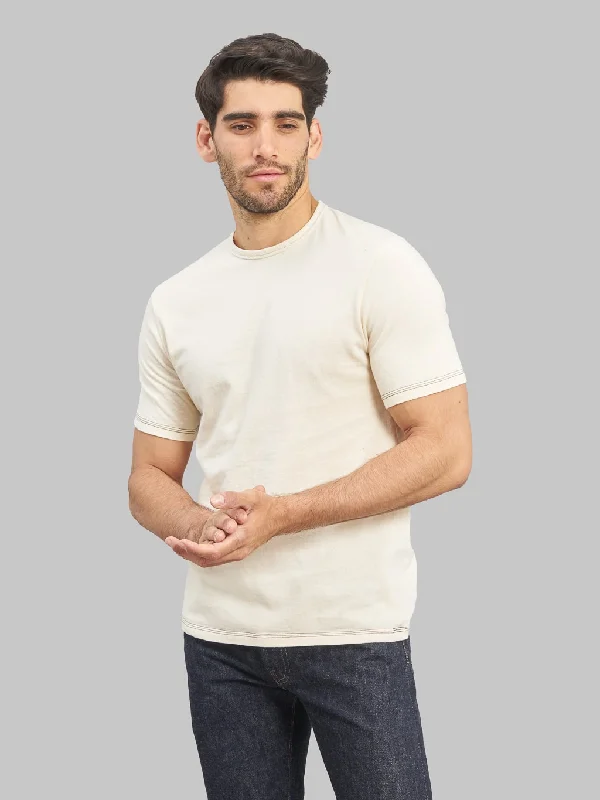 T-shirts with thermal layer -Loop & Weft Recycled Nep Plating Dot Seam Crewneck Natural T-Shirt Ivory