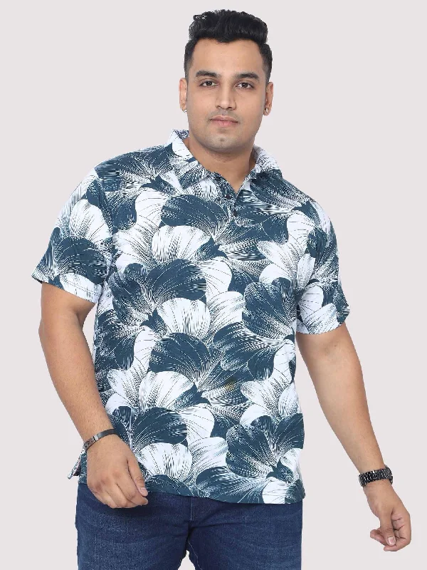 T-shirts for spiritual souls -Men Plus Size Big Grey Flower Digital Printed Polo Collar T-shirt