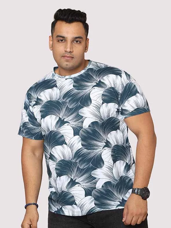 T-shirts for truck lovers -Men Plus Size Big Grey Flower Digital Printed Round Neck T-Shirt