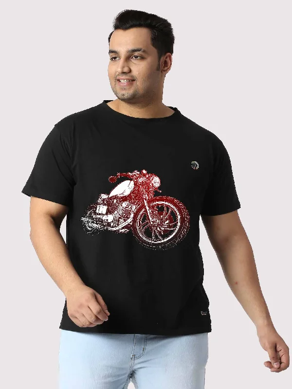 T-shirts for workwear durable -Men Plus Size Black Biker Graphic Printed Round Neck T-Shirt