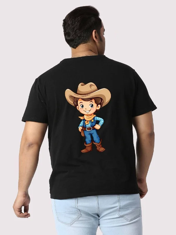 T-shirts for builders tough -Men Plus Size Black Cowboy Printed Round Neck T-Shirt.