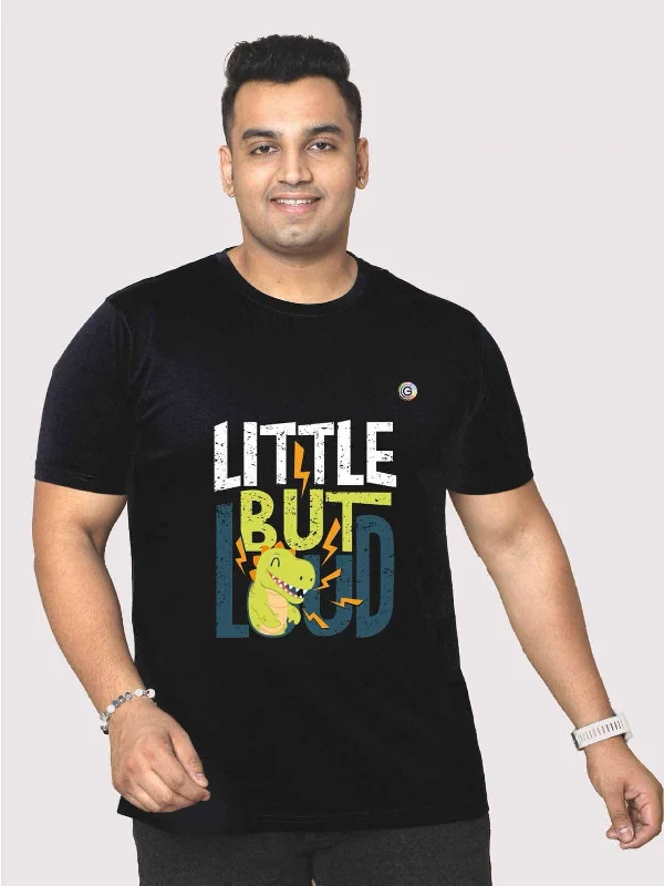 T-shirts with speed designs -Men Plus Size Black 'Little But Loud' Printed Round Neck T-Shirt