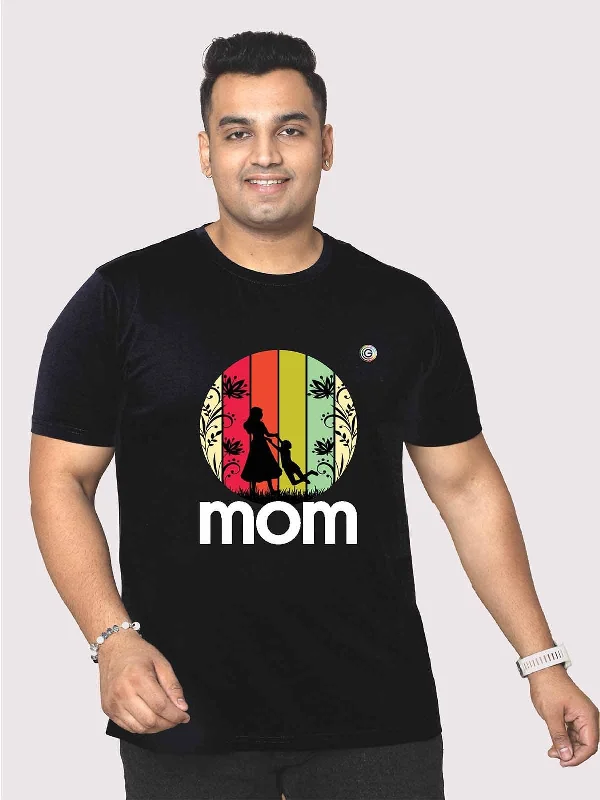 T-shirts for botanical vibes -Men Plus Size Black Mom Love Printed Round Neck T-Shirt