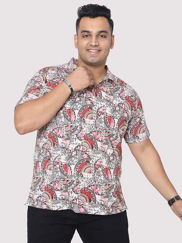 T-shirts for ocean vibes -Men Plus Size Ethnic Red Digital Printed Polo Collar T-shirt