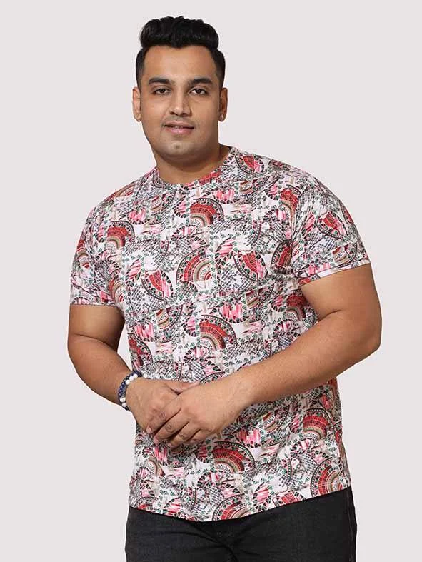 T-shirts for jazz fans -Men Plus Size Ethnic Red Digital Printed Round Neck T-Shirt