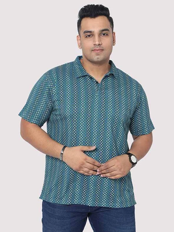 T-shirts with silver art -Men Plus Size Matrix Digital Printed Polo Collar T-shirt