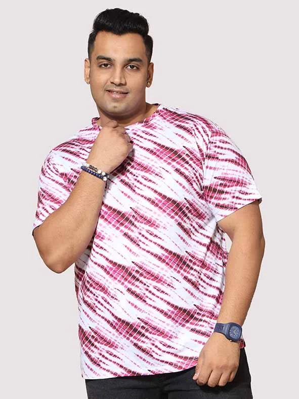 T-shirts for tribal vibes -Men Plus Size Pink Wave Digital Printed Round Neck T-shirt