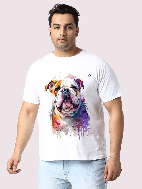 T-shirts with unicorn graphics -Men Plus Size White Dog Printed Round Neck T-Shirt