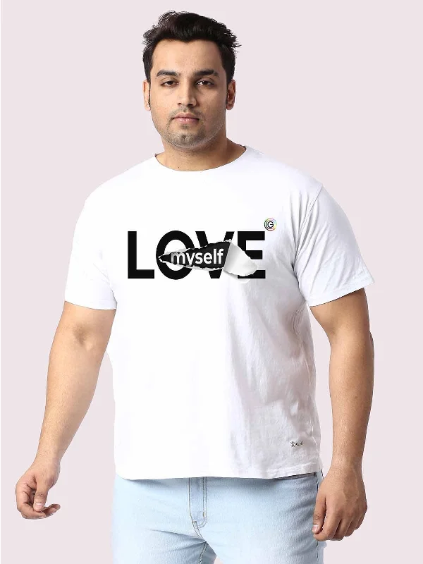 T-shirts for wildlife lovers -Men Plus Size White Love My Self Printed Round Neck T-Shirt.