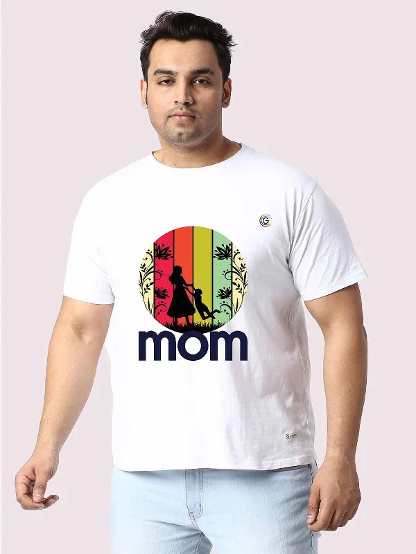 T-shirts for summer vibes -Men Plus Size White Mom Love Printed Round Neck T-Shirt