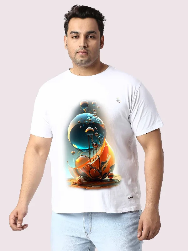 T-shirts for gym fitness -Men Plus Size White Water Bubble Circle Round Neck T-Shirt