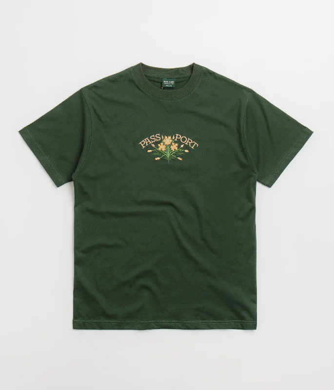 T-shirts with mural designs -Pass Port Bloom Organic T-Shirt - Forest Green