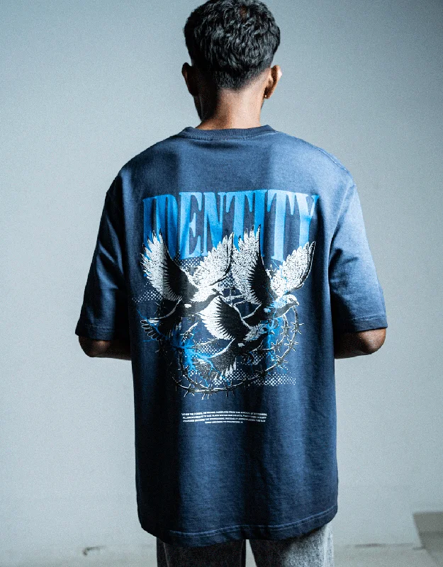 T-shirts with turtle graphics -Peace Dove | Cold Processed Dyeing | Identity Is Everything | Oversized T-shirt | Blue