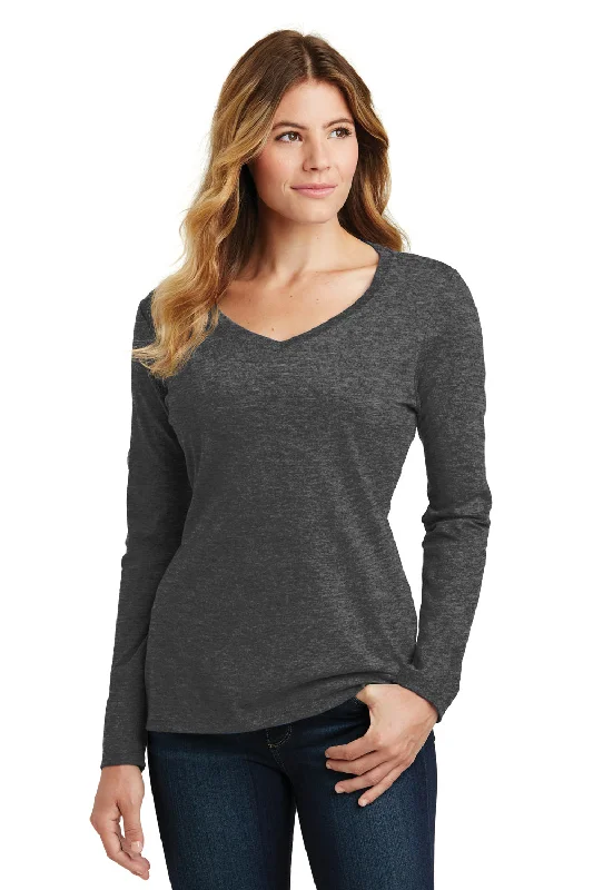 T-shirts for bikers tough -Port & Company Womens Fan Favorite Long Sleeve V-Neck T-Shirt - Heather Dark Grey