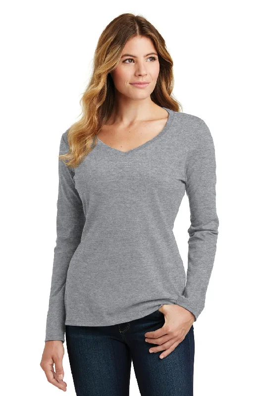 T-shirts for orchard lovers -Port & Company Womens Fan Favorite Long Sleeve V-Neck T-Shirt - Heather Grey