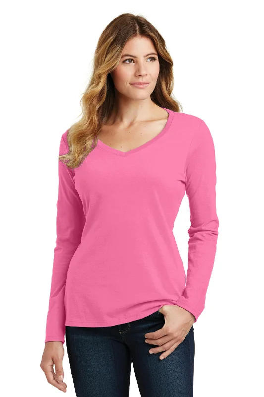 T-shirts for fruit lovers -Port & Company Womens Fan Favorite Long Sleeve V-Neck T-Shirt - New Pink