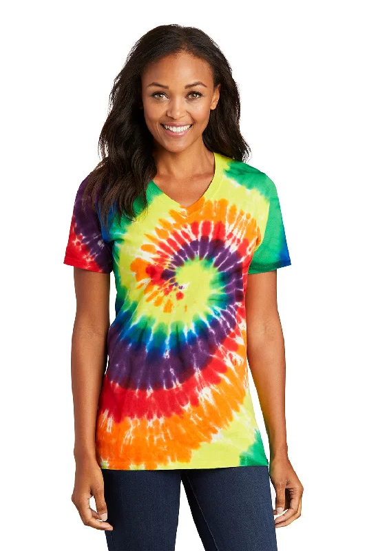 T-shirts with car prints -Port & Company Womens Tie-Dye Short Sleeve V-Neck T-Shirt - Rainbow