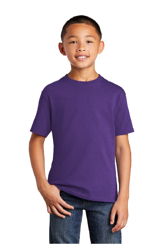 T-shirts with feather graphics -Port & Company Youth Core Short Sleeve Crewneck T-Shirt - Team Purple