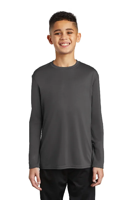 T-shirts for fresh vibes -Port & Company Youth Dry Zone Performance Moisture Wicking Long Sleeve Crewneck T-Shirt - Charcoal Grey