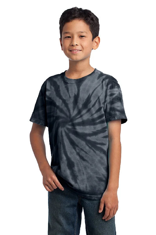 T-shirts with heart prints -Port & Company Youth Tie-Dye Short Sleeve Crewneck T-Shirt - Black