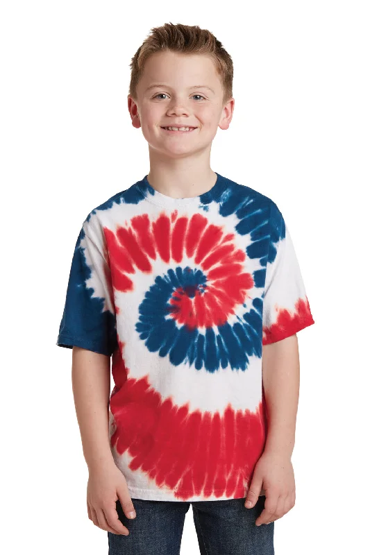 T-shirts for winter fans -Port & Company Youth Tie-Dye Short Sleeve Crewneck T-Shirt - USA Rainbow