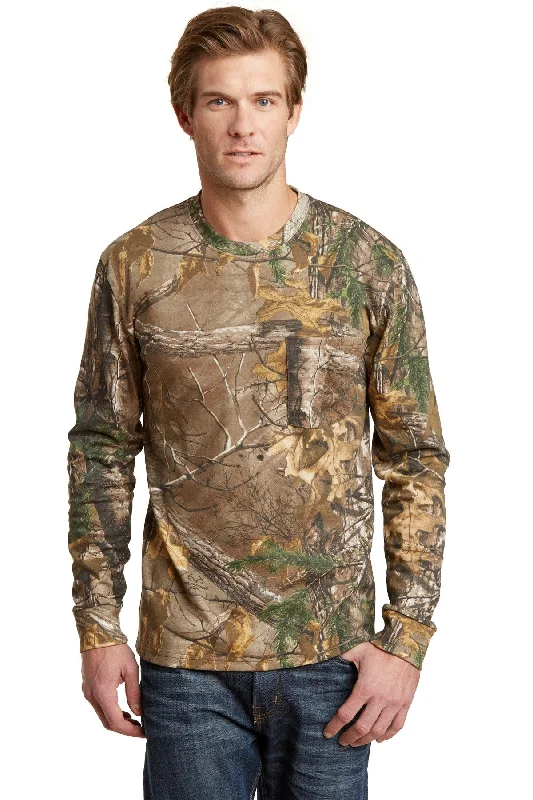 T-shirts with tree prints -Russell Outdoors Realtree Long Sleeve Explorer 100% Cotton T-Shirt with Pocket. S020R