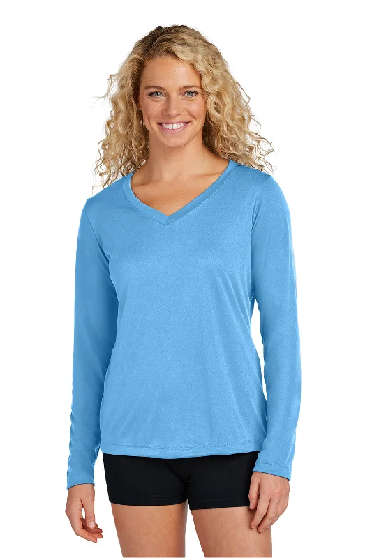 T-shirts with disco designs -Sport-Tek Womens Competitor Moisture Wicking Long Sleeve V-Neck T-Shirt - Carolina Blue