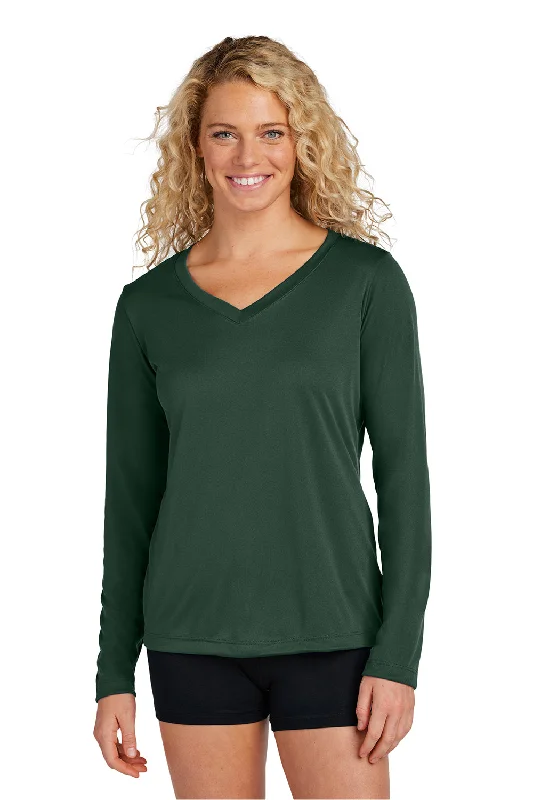 T-shirts with movie quotes -Sport-Tek Womens Competitor Moisture Wicking Long Sleeve V-Neck T-Shirt - Forest Green