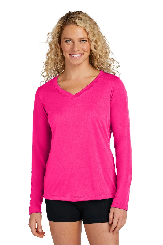 T-shirts for romance vibes -Sport-Tek Womens Competitor Moisture Wicking Long Sleeve V-Neck T-Shirt - Raspberry Pink