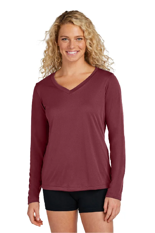 T-shirts for music lovers -Sport-Tek Womens Competitor Moisture Wicking Long Sleeve V-Neck T-Shirt - Maroon