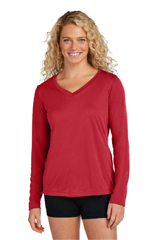 T-shirts with beer graphics -Sport-Tek Womens Competitor Moisture Wicking Long Sleeve V-Neck T-Shirt - True Red