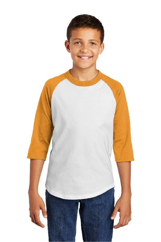 T-shirts with rainbow colors -Sport-Tek Youth 3/4 Sleeve Crewneck T-Shirt - White/Gold